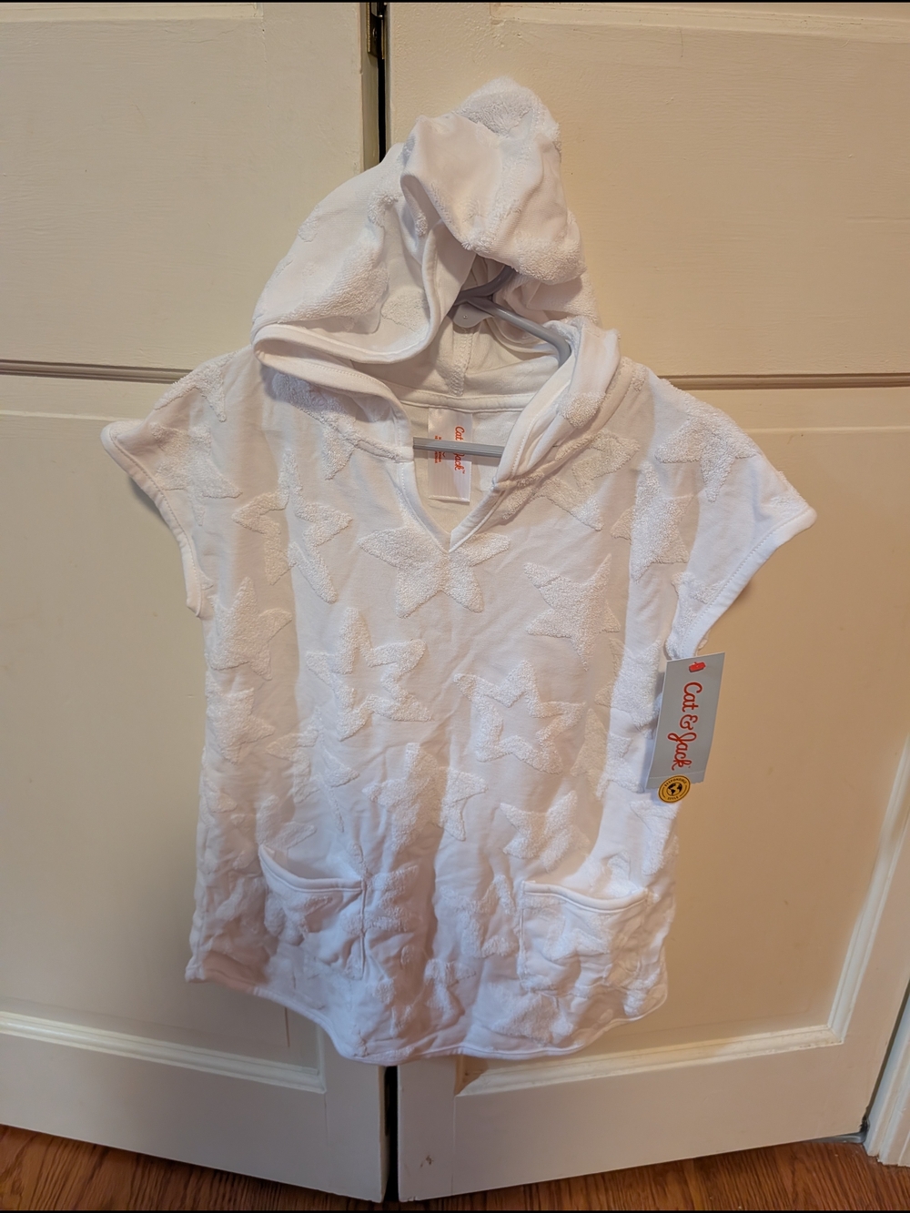 Swim Cover-up White Hooded Star Terry Tunic (Girls 4T)